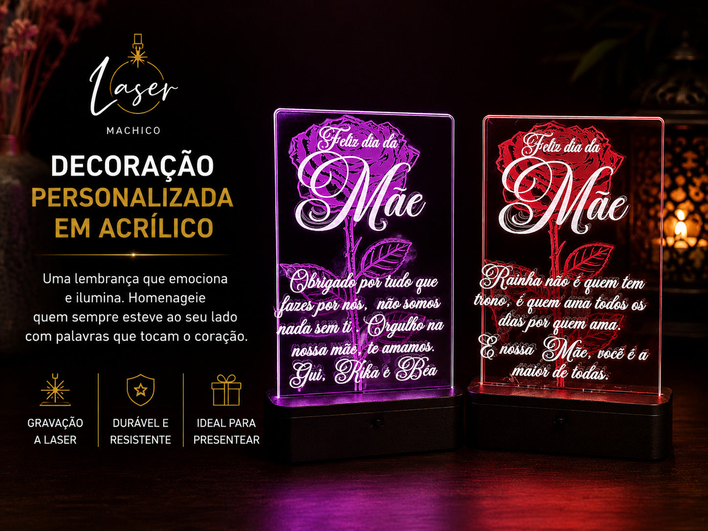 Luminária Personalizada em Acrílico LED Multicor