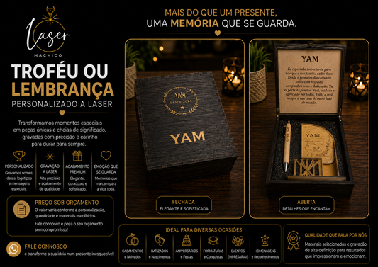 🏆 Caixa Personalizada com Troféu e Caneta Gravados – Lembrança Especial | Sob Orçamento